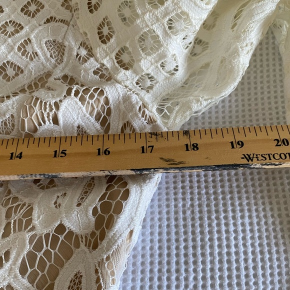 White and Nude Lace Fitted Shift Dress. Mature Wedding. Rehearsal Dress. - Picture 11 of 14